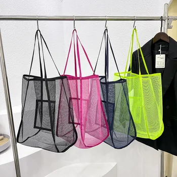 2023 Новая сумка для покупок из прозрачной сетки ins Wind, модная легкая и универсальная портативная сумка для покупок большой емкости, пляжная сетчатая сумка
