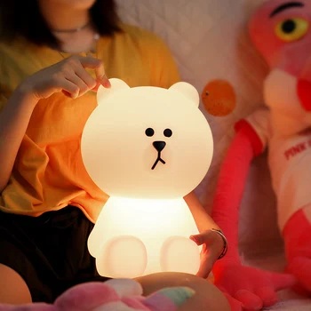Украшение детской комнаты в скандинавском стиле для девочек, Милый медвежонок, Сетевая Красная USB-зарядка, светодиодный ночник