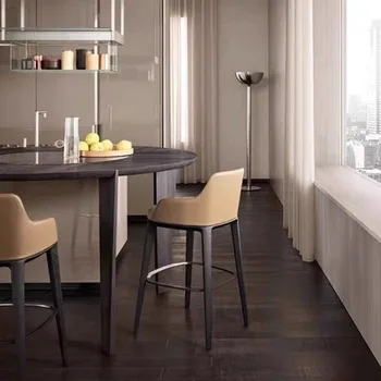 Стул для столовой в Скандинавском стиле, Современный дизайн, Высокие табуреты для гостиной, Кухня, Роскошные кожаные Табуреты для бара, Гостиничная мебель