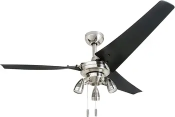 Вентиляторы Phelix, Современный потолочный вентилятор со светодиодной подсветкой 56 Дюймов для помещений, Тяговая цепь, Варианты двойного монтажа, Современная высокая производительность