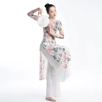 2023 новый китайский стиль, традиционное женское платье ципао с цветочным принтом hanfu, элегантное танцевальное платье с цветочным принтом, женское платье для народных танцев ао дай