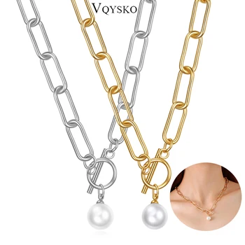 Богемное женское ожерелье с геометрической пряжкой и жемчужными подвесками, 2021 Новые Модные украшения из нержавеющей стали