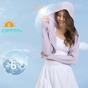 UPF50 + Солнцезащитная куртка Женская Ледяная Шелковая С капюшоном, Уличная Солнцезащитная одежда, Кожаное пальто, Свободная накидка, Тонкий летний альпинистский Плащ