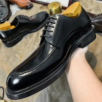 Черная мужская Официальная обувь из натуральной коровьей кожи, Роскошные мужские оксфорды В итальянском стиле, Модельные туфли, Свадебные Офисные туфли на шнуровке