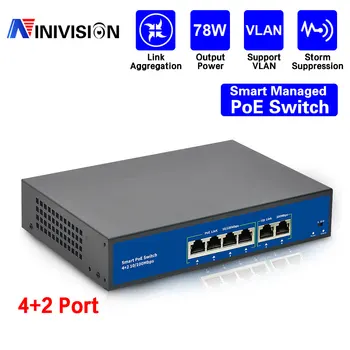 4-Портовый PoE-коммутатор для IP-камеры/Беспроводной точки доступа/камеры видеонаблюдения С 2-портовой 100-метровой восходящей линией связи 1-портовый SFP PoE Ethernet-коммутатор PoE 48V switch