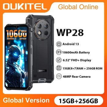 Oukitel WP28 8 ГБ + 256 ГБ Прочные Смартфоны 6,52 ‘HD + 10600 мАч Android 13 Мобильный телефон 48 Мп Камера Сотовые телефоны NFC