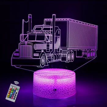 3D лампа для иллюзии грузовика, красочные светодиодные ночные огни, Пожарная машина, настольная лампа с сенсорным пультом, 3d Прикроватная лампа для трактора, Подарки для мальчиков, детские
