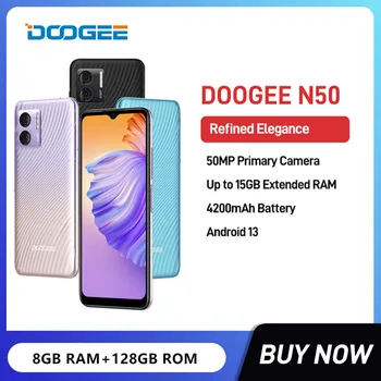 DOOGEE N50 6,52-Дюймовый HD-Дисплей Android 13 Смартфон Восьмиядерный 8 ГБ + 128 ГБ 50-мегапиксельная Камера 4200 мАч Аккумулятор Быстрая Зарядка Мобильных Телефонов