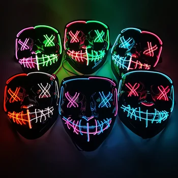 Светящаяся маска на Хэллоуин для взрослых, светящаяся в темноте Маска со светодиодной подсветкой, украшения для вечеринки в честь Хэллоуина