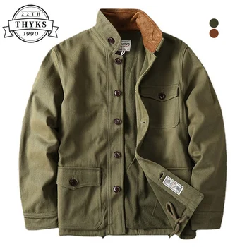 Винтажная военная куртка Мужская однотонная флисовая куртка-карго с несколькими карманами, Зимняя теплая куртка в стиле сафари, уличное толстое пальто, мужская