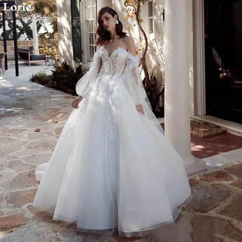 LORIE Сексуальное Кружевное свадебное платье 2020 с пышными рукавами, Свадебное платье в виде сердца, Элегантные вечерние платья с 3D цветами, Свадебные бальные платья