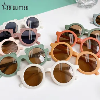 Модные круглые солнцезащитные очки в форме Мультяшного Медведя Для мальчиков и девочек, Детские Винтажные солнцезащитные очки с защитой от ультрафиолета, Классические детские очки