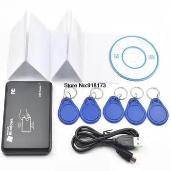 125 кГц USB бесконтактный контроль доступа Smart rfid id Card Reader and writer копировальный аппарат + 5шт бирка EM4350 + 5шт карта EM4305 + CD