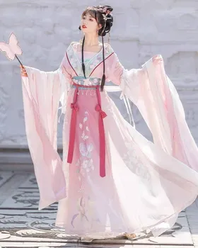 Женское Платье 2023 с Древней китайской традиционной Вышивкой Hanfu, Женский Костюм Феи для Косплея, Летнее Фиолетовое Платье Hanfu
