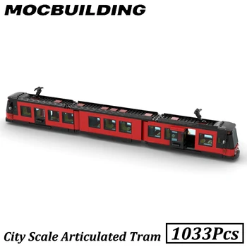 1033 шт. Сочлененная модель Трамвая Городского масштаба MOC, строительные блоки, рельсовые Кирпичные игрушки, подарок для детей