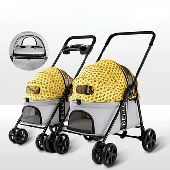 Легкая коляска для домашних животных с 4 колесами, наружная Портативная Складная тележка, Дышащая тележка для собак, несущая нагрузку 20 кг