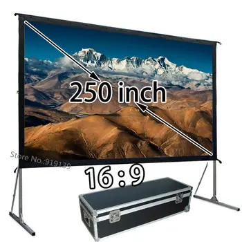Оптовая продажа, проекционный экран большого размера, 250-дюймовые фронтальные проекционные экраны формата 16x9 HD, быстро складывающиеся с алюминиевой подставкой