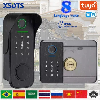 Tuya Smart lock Водонепроницаемый WiFi Отпечаток пальца с двойным ободом, блокировка приложения, карта, цифровой код, Электронный умный Дверной замок