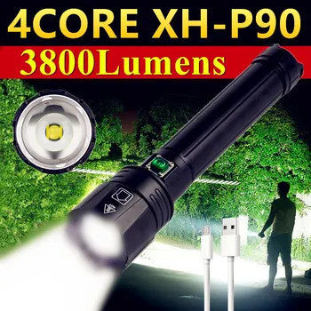 4 Ядра XHP90/XHP70 USB Зарядка Самый мощный светодиодный фонарик 26650 Масштабируемый Тактический фонарь Охотничья лампа Ручные фонари