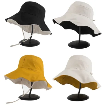 подержанная хлопчатобумажная шляпа-ведро для женщин и девочек, Летняя шляпа с широкими полями, Рыбацкая кепка с козырьком, Солнцезащитные шляпы с защитой от ультрафиолета, Кепки