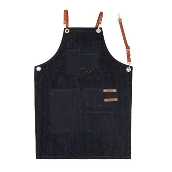 Рабочий фартук унисекс из джинсовой ткани 4 стиля с регулируемым кожаным ремешком и карманами