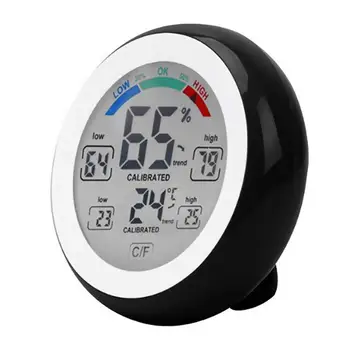 Ультрафункциональный ЖК-цифровой термометр с круглым сенсорным экраном, домашний гигрометр Для дома, автомобиля, Офиса, Материал ABS, Функция часов