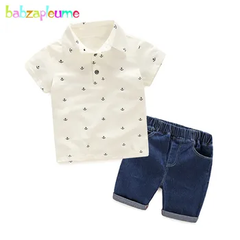 babzapleume/ весенне-осенняя модная детская одежда для маленьких мальчиков, костюмы, футболка + джинсовые шорты, комплекты детской одежды из 2 предметов BC1489