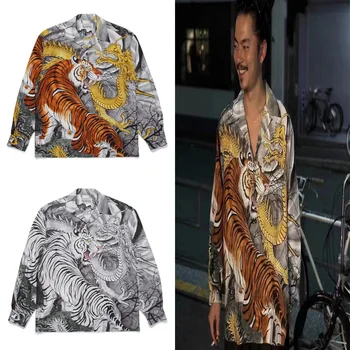 Рубашка с длинным рукавом WACKO MARIA с рисунком Тигра и Дракона, Мужская И Женская Высококачественная Уличная одежда, Рубашки, Одежда