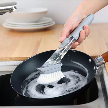 Кухонная щетка для чистки с губкой для мытья посуды 2 В 1, щетка для мытья посуды с длинной ручкой, Бытовые чистящие средства