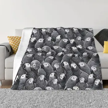 Переносные теплые одеяла с рисунком птицы-попугая в африканском сером стиле для постельных принадлежностей, путешествий