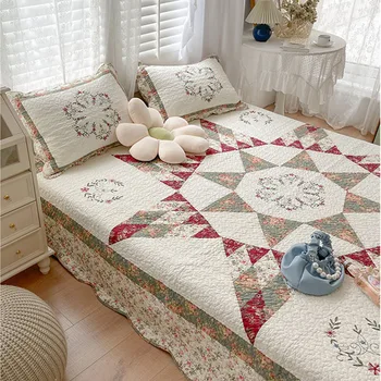 CHAUSUB Набор хлопчатобумажных лоскутных одеял в стиле пэчворк, 3 шт., покрывало на кровать, Удобное двуспальное одеяло с цветочным рисунком размера 