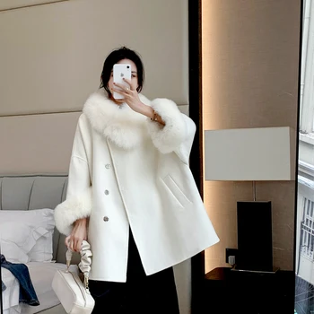 Женская Шуба из натурального меха в Корейском стиле 2022, Женская куртка из натурального меха, зимние шерстяные пальто D037