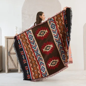 Богемное вязаное Хлопчатобумажное одеяло Жаккардовый чехол для дивана или покрывало для декора гостиной и спальни CHAUSUB