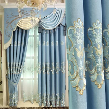 Французское окно хлопчатобумажная льняная ткань с вышивкой в скандинавском стиле, гостиная, балкон, готовая занавеска, синий, новый Средиземноморский