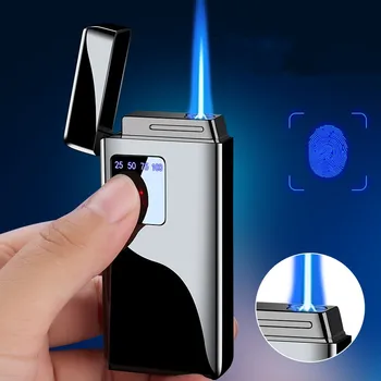 Металлическая уличная ветрозащитная бутановая газовая зажигалка USB перезаряжаемая светодиодный дисплей сенсорная газовая электрическая зажигалка двойного назначения