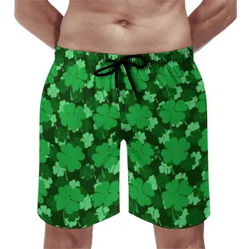 Летние пляжные шорты оттенков трилистника, спортивные шорты для серфинга, пляжные шорты с рисунком зеленых листьев, Гавайские быстросохнущие плавки большого размера