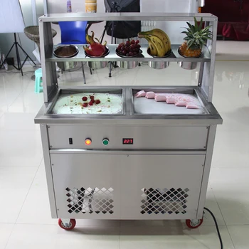 коммерческий рулет для мороженого 1800 Вт, машина для тайского жареного мороженого, машина для жареного мороженого с 2 горшками и 5 маленькими чашами