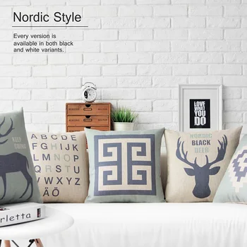 Подушка в скандинавском стиле в стиле ретро, подушка с голубым оленем, льняная наволочка, подушка для стула, украшение для дома, диванные подушки