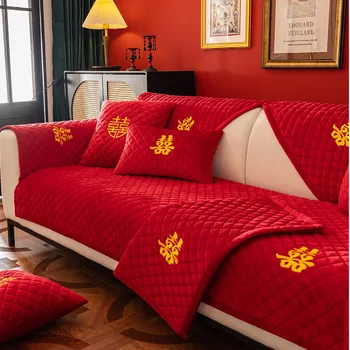 Чехлы для диванов в китайском стиле, Роскошная красная плюшевая противоскользящая диванная подушка для диванов в гостиной, Универсальный чехол для кресла, полотенце