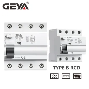 Бесплатная Доставка GEYA Din рейка B Тип прерыватель тока утечки на Землю DC RCCB УЗО 4P 40A 63A 30mA 300mA Тип B УЗО 6KA