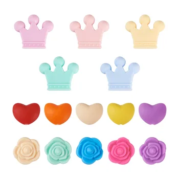 1 Пакет Силиконовых бусин в виде Короны и сердца, ожерелье, браслет, брелок, разноцветные бусины в форме радуги, свободные бусины для изготовления ювелирных изделий своими руками