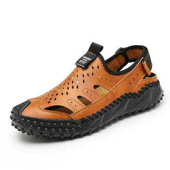 Мужская обувь, летние новые мужские сандалии, модные уличные дышащие тапочки Baotou, износостойкие нескользящие сандалии ojota