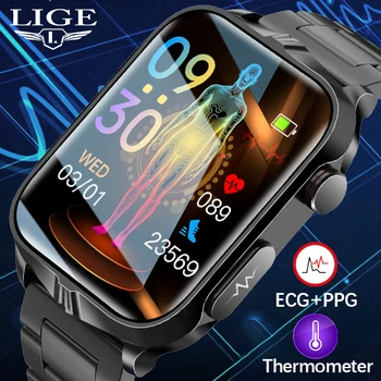 Смарт-часы LIGE с NFC, Неинвазивный монитор уровня глюкозы в крови, ЭКГ + PPG, Профессиональные Умные Часы, Термометр, Водонепроницаемые Мужские Часы