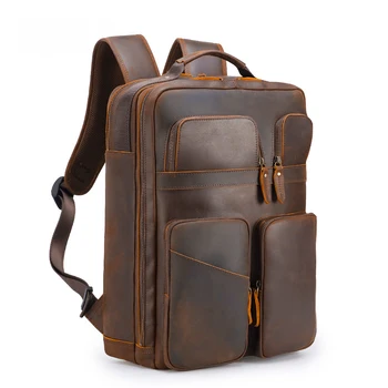 Расширенный открытый кожаный рюкзак Многофункциональный рюкзак из воловьей кожи большой емкость бизнес 15,6-дюймовый компьютер рюкзак для мужчин