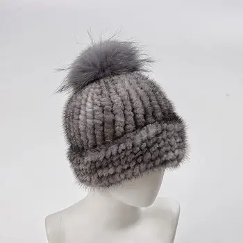 Новая женская зимняя роскошная вязаная шапка из натурального меха норки, натуральные теплые пушистые шапочки для девочек, качественные мягкие шапочки