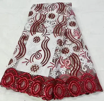 Тюлевая Кружевная ткань, Африканская кружевная ткань 2022, Высококачественное Кружево с вышивкой пайетками, Нигерийские кружевные ткани для Свадьбы, 5 ярдов