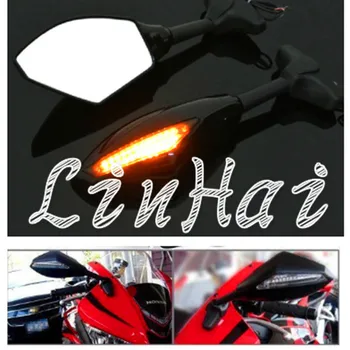 Боковые зеркала заднего вида для мотоциклов со светодиодными указателями поворота, подходят для Suzuki Honda Yamaha Kawasaki Ducati Triumph Smoke