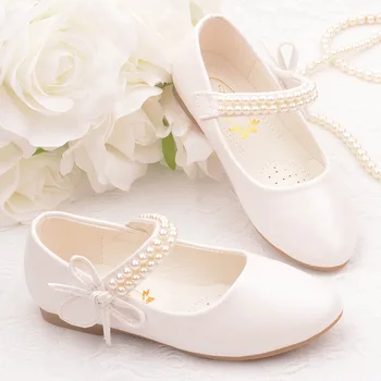 Модные красивые Белые Розовые туфли с цветочным рисунком для маленьких девочек, кожаные туфли Принцессы для малышей, обувь для свадебной вечеринки