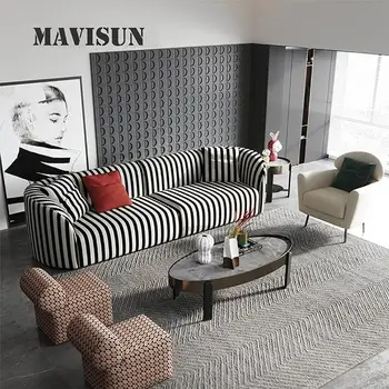 Минималистичный современный диван для мебели гостиной из полиэстера и хлопчатобумажной ткани в полоску