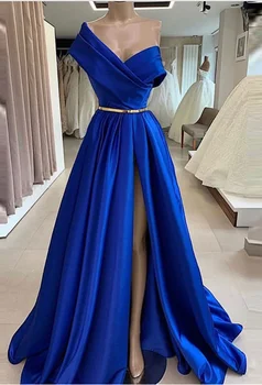 Королевское синее сексуальное вечернее платье без рукавов, роскошные платья знаменитостей для вечеринки на красной ковровой дорожке, платья для выпускного вечера, Свадебное платье для гостей, халат с высоким разрезом